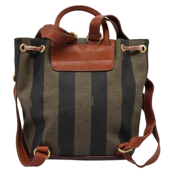 FENDI Pecan Canvas Backpack Brown Black gold Auth - Picture 2 of 16